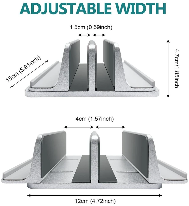 Alt view image 10 of 10 - ULBRE Vertical Laptop Stand for Desk Aluminum Heavy Duty, 4 Slots Adjustable Laptop Holder MacBook Stands Compatible All iPad Surface Samsung HP Chromebook iPad Pro Air Upto 17.5'- Silver
