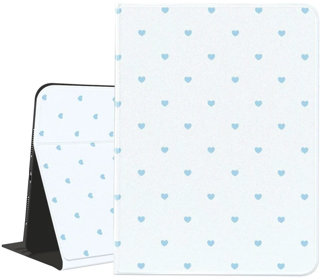 Alt view image 6 of 10 - AdorableWhimsy Cute Heart Case for iPad Air 11" M3 2025/M2 2024/iPad Air 5 2022/Air 4 2020 10.9" with Pencil Holder Vintage Aesthetic Classic Minimalist Design Light Blue Leather Folio Stand Cover