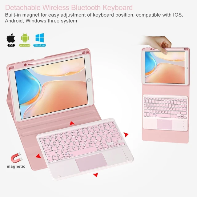 Alt view image 7 of 10 - Eisuiyi Keyboard Case for iPad 10.2" 7th/8th/9th gen, Compatible with iPad Air3/Pro10.5, Detachable Touchpad BT Keyboard, Magentic Protective Cover with Pencil Holder, Pink