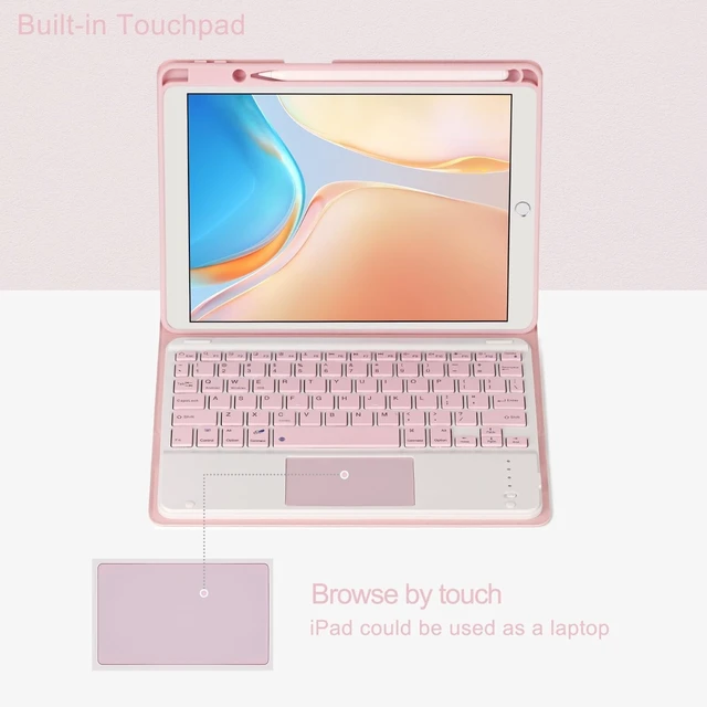 Alt view image 8 of 10 - Eisuiyi Keyboard Case for iPad 10.2" 7th/8th/9th gen, Compatible with iPad Air3/Pro10.5, Detachable Touchpad BT Keyboard, Magentic Protective Cover with Pencil Holder, Pink