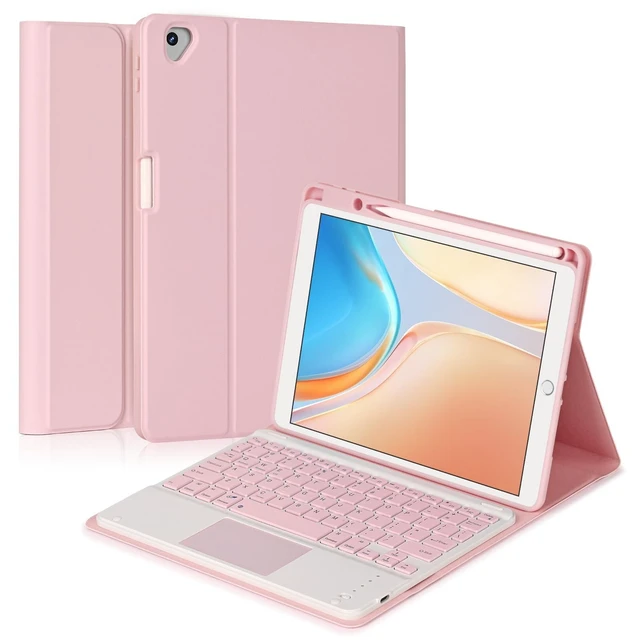 Alt view image 6 of 10 - Eisuiyi Keyboard Case for iPad 10.2" 7th/8th/9th gen, Compatible with iPad Air3/Pro10.5, Detachable Touchpad BT Keyboard, Magentic Protective Cover with Pencil Holder, Pink