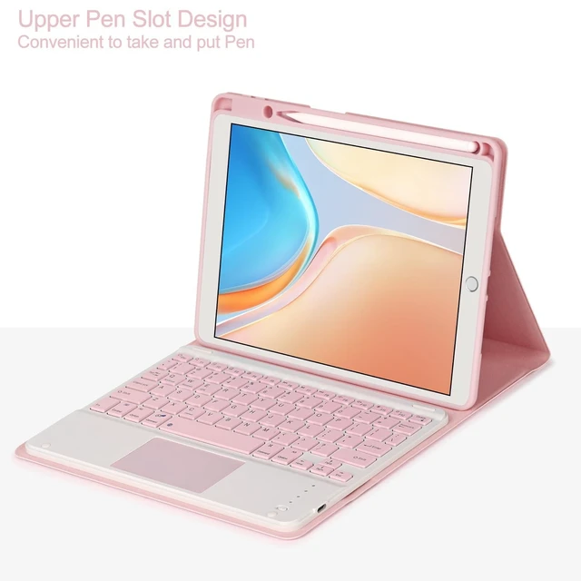 Alt view image 9 of 10 - Eisuiyi Keyboard Case for iPad 10.2" 7th/8th/9th gen, Compatible with iPad Air3/Pro10.5, Detachable Touchpad BT Keyboard, Magentic Protective Cover with Pencil Holder, Pink