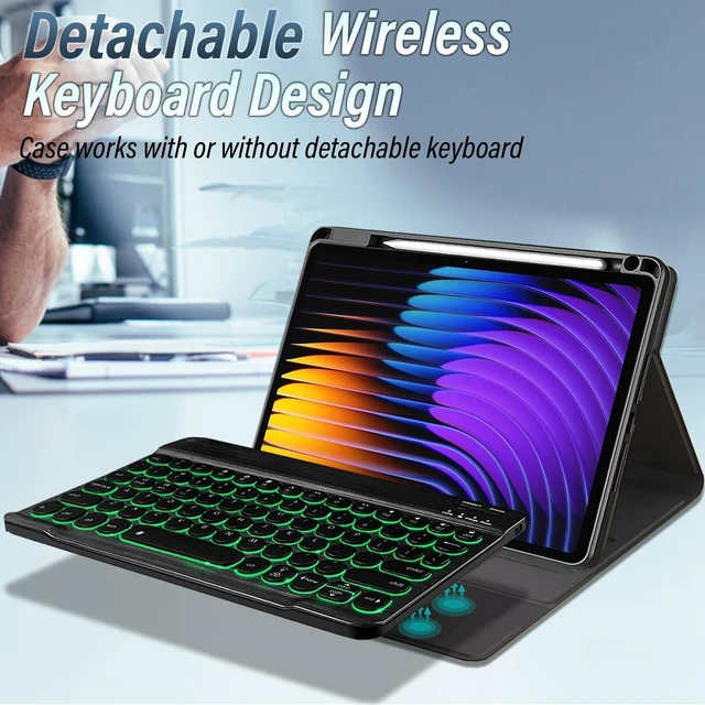 Alt view image 7 of 10 - Backlit Keyboard Case for Xiaomi Mi Pad 7/7 Pro 11.2 Inch 2024 with Screen Protector, Wineecy 7 Colors Light Detachable Wireless Keyboard & PU Folio Cover Case for 11.2 Xiaomi Mi Pad 7/7 Pro