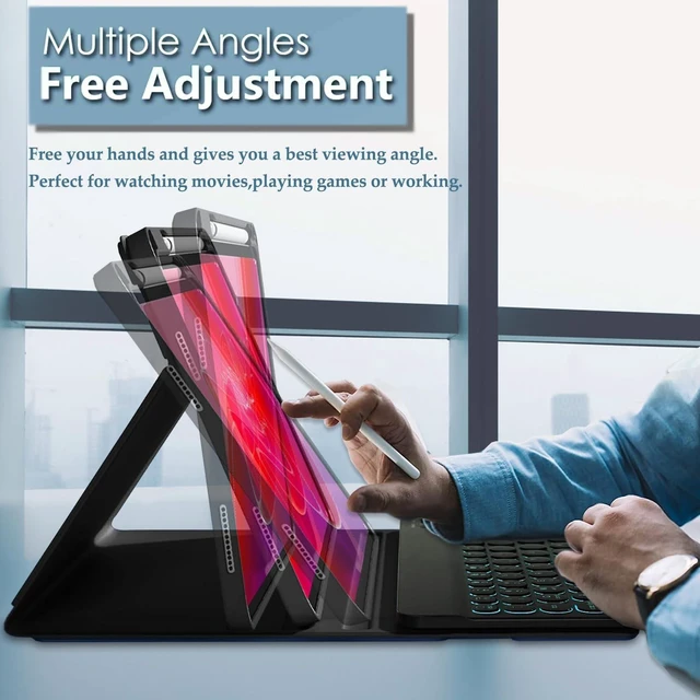 Alt view image 10 of 10 - Backlit Keyboard Case for Xiaomi Mi Pad 7/7 Pro 11.2 Inch 2024 with Screen Protector, Wineecy 7 Colors Light Detachable Wireless Keyboard & PU Folio Cover Case for 11.2 Xiaomi Mi Pad 7/7 Pro