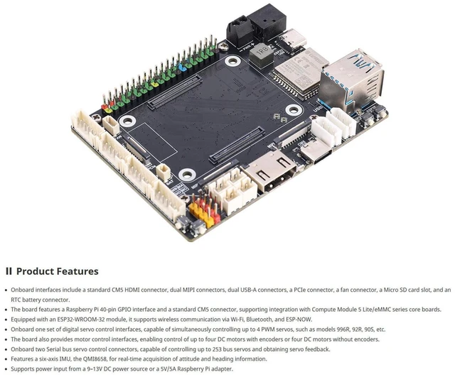 Alt view image 10 of 10 - High-Performance Motor Driver Board & Robotics Controller for Compute Module 5, with ESP32, 4K HDMI, USB 3.2, MIPI (200 chars)