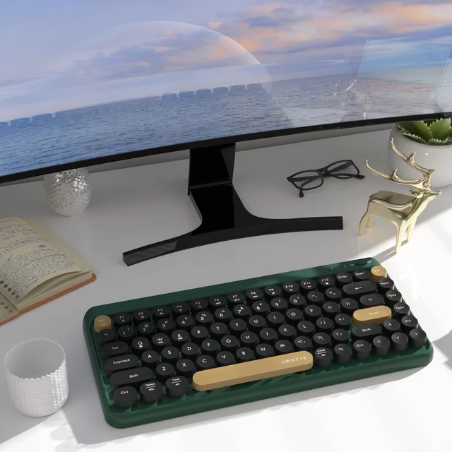 Alt view image 8 of 10 - UBOTIE Portable Bluetooth Colorful Computer Keyboards, Wireless Mini Compact Retro Typewriter Flexible 84Keys Design Keyboard