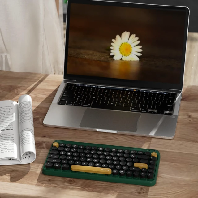 Alt view image 10 of 10 - UBOTIE Portable Bluetooth Colorful Computer Keyboards, Wireless Mini Compact Retro Typewriter Flexible 84Keys Design Keyboard