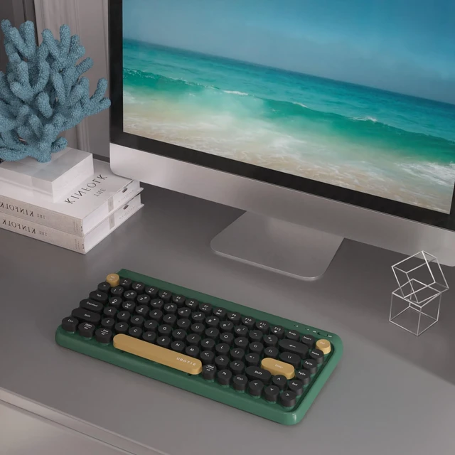 Alt view image 9 of 10 - UBOTIE Portable Bluetooth Colorful Computer Keyboards, Wireless Mini Compact Retro Typewriter Flexible 84Keys Design Keyboard