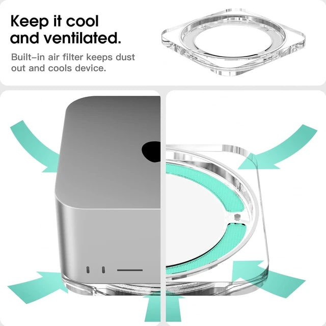 Alt view image 9 of 10 - HEWYIOS Transparent Acrylic mac Studio Stand, Built in Detachable air Filter Suitable for Mac Studio M2 Max, M2 Ultra, M1 Max, M1 Ultra AccessoriesCooling Desktop Bracket Mount