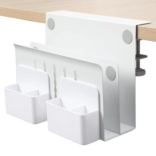 Alt view image 6 of 10 - MAXECHO Desk Side Storage, Under Desk Laptop Mount, Table Side Hanging File Organizer, No Drill Clamp On Cable Management Tray, Laptop Holder with Magnetic Pen Holder for Office and Home, Load 22 Lbs