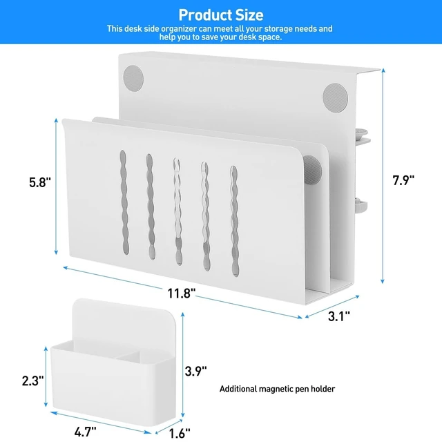 Alt view image 10 of 10 - MAXECHO Desk Side Storage, Under Desk Laptop Mount, Table Side Hanging File Organizer, No Drill Clamp On Cable Management Tray, Laptop Holder with Magnetic Pen Holder for Office and Home, Load 22 Lbs