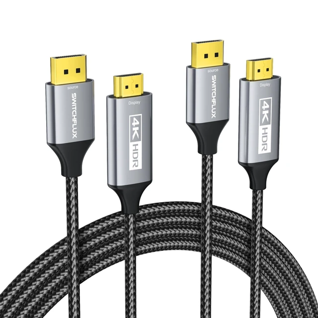Alt view image 6 of 10 - SWITCHFLUX 2Pack DisplayPort to HDMI Cable 10Ft (4K@60Hz,1440P/2K@120Hz) Uni-Directional Display Port 1.2 to HDMI 2.0 Braided Cord,DP to HDMI Compatible with AMD,NVIDIA,Desktops,and Gaming Monitors
