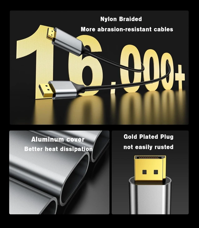 Alt view image 10 of 10 - SWITCHFLUX 2Pack DisplayPort to HDMI Cable 10Ft (4K@60Hz,1440P/2K@120Hz) Uni-Directional Display Port 1.2 to HDMI 2.0 Braided Cord,DP to HDMI Compatible with AMD,NVIDIA,Desktops,and Gaming Monitors