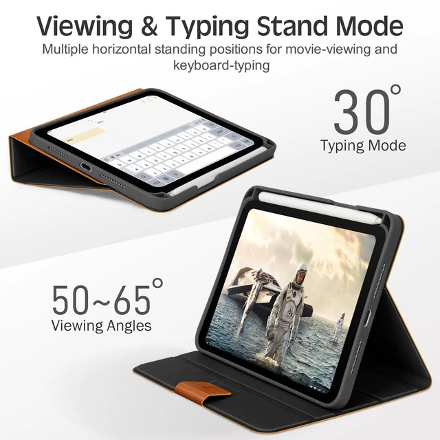 Alt view image 9 of 10 - KingBlanc Case for iPad mini 7 (A17 Pro), iPad mini 7th/6th Generation (2024/2021, 8.3 inch) with Pencil Holder, Vegan Leather Stand Cover, Auto Sleep/Wake, Adjustable Viewing/Drawing Angle, Brown