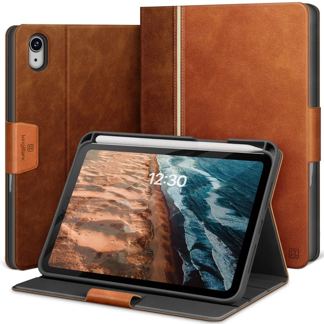 Alt view image 6 of 10 - KingBlanc Case for iPad mini 7 (A17 Pro), iPad mini 7th/6th Generation (2024/2021, 8.3 inch) with Pencil Holder, Vegan Leather Stand Cover, Auto Sleep/Wake, Adjustable Viewing/Drawing Angle, Brown