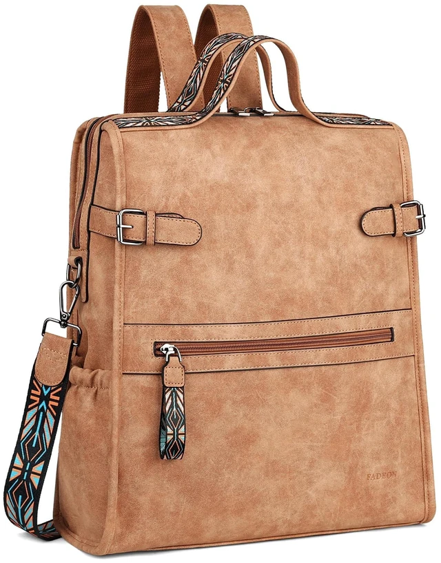 Alt view image 6 of 10 - FADEON Leather Laptop Backpack for Women, Designer Ladies Work Travel Computer Backpack with Laptop Compartment Suede Brown