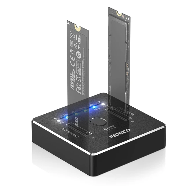 Alt view image 6 of 10 - FIDECO M.2 NVMe SATA SSD Cloner Dock, USB 3.2 Gen 2 X 2, 20Gbps Dual NVMe SATA SSD Enclosure, M.2 Duplicator Cloner, Support Offline Clone, UASP and Trim, Aluminum Design