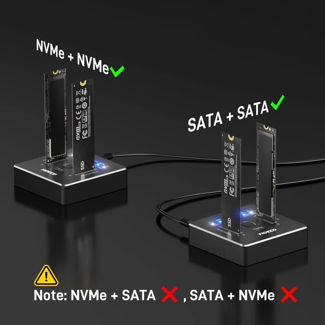 Alt view image 9 of 10 - FIDECO M.2 NVMe SATA SSD Cloner Dock, USB 3.2 Gen 2 X 2, 20Gbps Dual NVMe SATA SSD Enclosure, M.2 Duplicator Cloner, Support Offline Clone, UASP and Trim, Aluminum Design