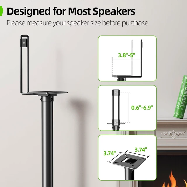 Alt view image 8 of 10 - USX MOUNT Bookshelf Speaker Stands Pair, Height Adjustable Extends 32-42 inch for Rear Surround Sound Speakers, Floor Satellite Speaker Stands for Vizio Bose Sony JBL Klipsch Polk, Max Load 11 lbs