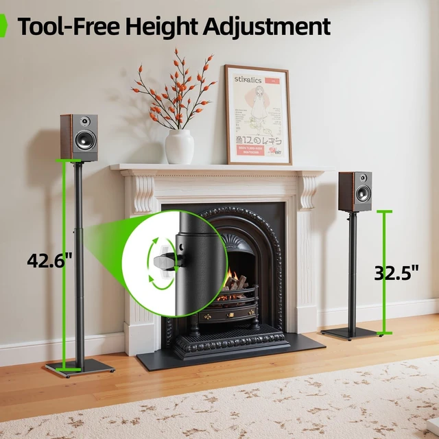 Alt view image 7 of 10 - USX MOUNT Bookshelf Speaker Stands Pair, Height Adjustable Extends 32-42 inch for Rear Surround Sound Speakers, Floor Satellite Speaker Stands for Vizio Bose Sony JBL Klipsch Polk, Max Load 11 lbs