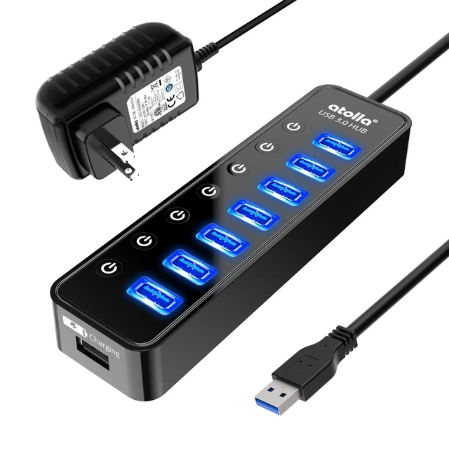 Alt view image 6 of 10 - Powered USB Hub 3.0, Atolla 7-Port USB Data Hub Splitter with One Smart Charging Port and Individual On/Off Switches and 5V/4A Power Adapter USB Extension for MacBook, Mac Pro/Mini and More.