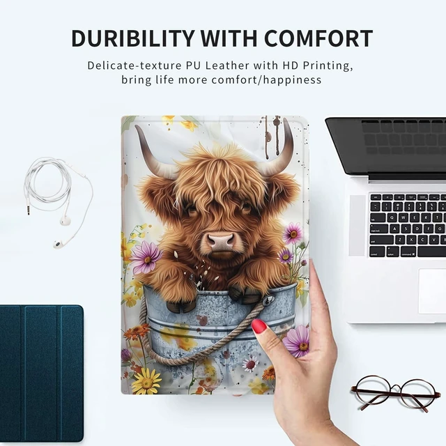 Alt view image 10 of 10 - Case for All-New Kindle Fire HD 8 & 8 Plus Tablet(12th/10th Generation, 2024/2022/2020 Release) 8" Slim PU Leather Adjustable Smart Shell Cover with Auto Wake/Sleep, Cute Highland Cow