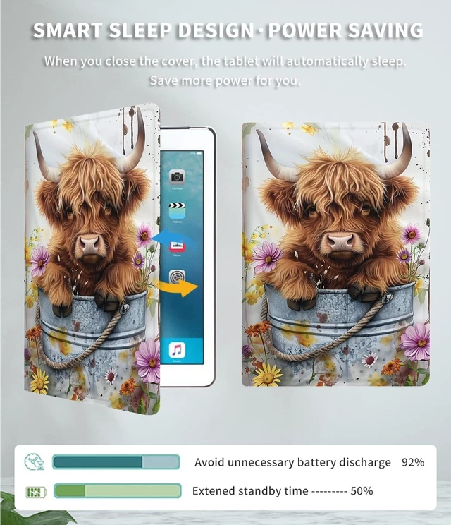 Alt view image 8 of 10 - Case for All-New Kindle Fire HD 8 & 8 Plus Tablet(12th/10th Generation, 2024/2022/2020 Release) 8" Slim PU Leather Adjustable Smart Shell Cover with Auto Wake/Sleep, Cute Highland Cow