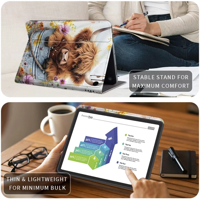 Alt view image 9 of 10 - Case for All-New Kindle Fire HD 8 & 8 Plus Tablet(12th/10th Generation, 2024/2022/2020 Release) 8" Slim PU Leather Adjustable Smart Shell Cover with Auto Wake/Sleep, Cute Highland Cow