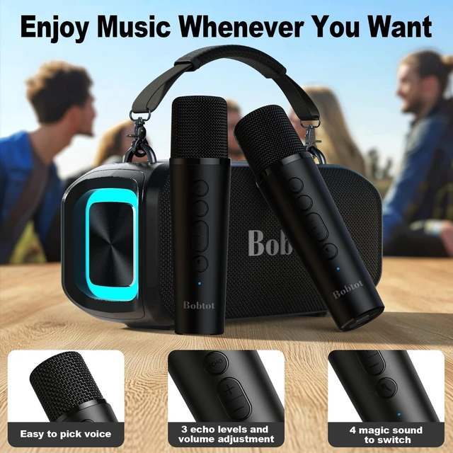 Alt view image 9 of 10 - Bobtot Portable Bluetooth Speaker with Wireless Microphone, 40W Peak Outdoor Speaker IPX5 Waterproof Speaker with Handle Stereo Loud Sound, 8000mAh Battery, Home & Outdoor Party (with 2 Mics)