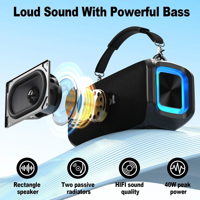 Alt view image 7 of 10 - Bobtot Portable Bluetooth Speaker with Wireless Microphone, 40W Peak Outdoor Speaker IPX5 Waterproof Speaker with Handle Stereo Loud Sound, 8000mAh Battery, Home & Outdoor Party (with 2 Mics)