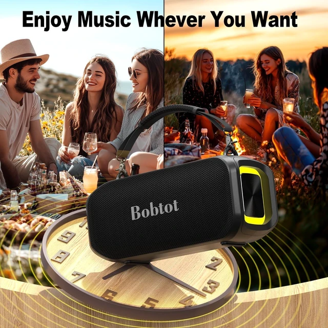 Alt view image 8 of 10 - Bobtot Portable Bluetooth Speaker with Wireless Microphone, 40W Peak Outdoor Speaker IPX5 Waterproof Speaker with Handle Stereo Loud Sound, 8000mAh Battery, Home & Outdoor Party (with 2 Mics)