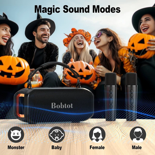 Alt view image 10 of 10 - Bobtot Portable Bluetooth Speaker with Wireless Microphone, 40W Peak Outdoor Speaker IPX5 Waterproof Speaker with Handle Stereo Loud Sound, 8000mAh Battery, Home & Outdoor Party (with 2 Mics)