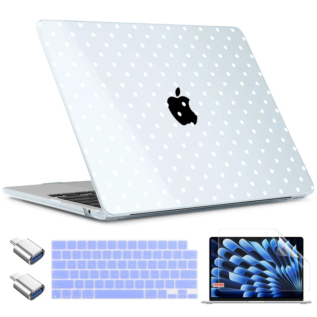 Alt view image 6 of 10 - TWOLSKOO for MacBook Air 15 inch Case 2026 2025 2024 2023 Release M5 A3448 M4 A3241 M3 A3114 M2 A2941, Plastic Hard Shell & Screen Protector & Keyboard Cover & Type C Adapter, Blue Polka Dots