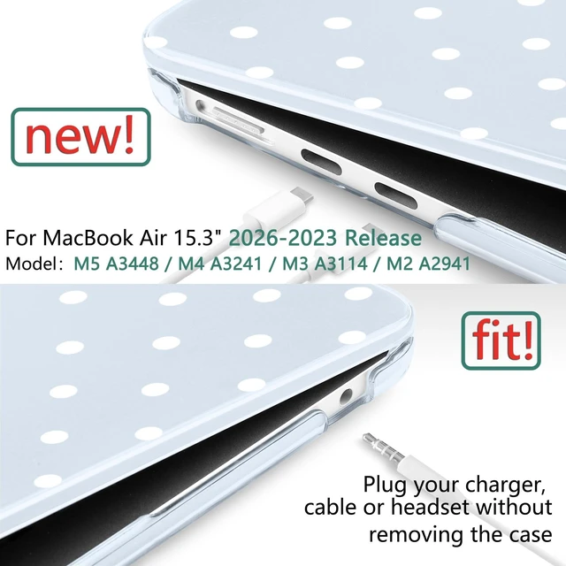 Alt view image 7 of 10 - TWOLSKOO for MacBook Air 15 inch Case 2026 2025 2024 2023 Release M5 A3448 M4 A3241 M3 A3114 M2 A2941, Plastic Hard Shell & Screen Protector & Keyboard Cover & Type C Adapter, Blue Polka Dots
