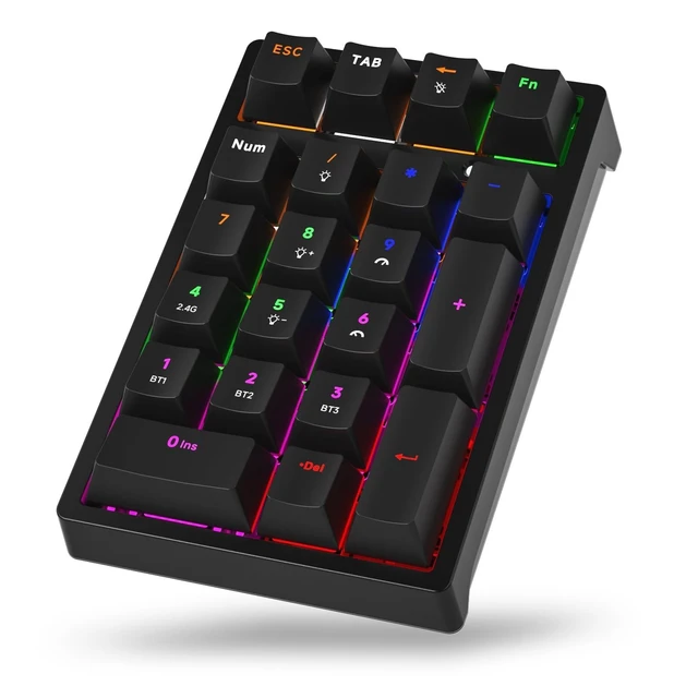 Alt view image 6 of 10 - JPHTEK Wireless Numeric Keyboard, Mechanical Number Pad with RGB LED Backlit 21 Key Numpad Wireless 2.4G/Bluetooth 5.0/Wired USB-C RGB Backlit Numeric Keypad Rechargeable Numeric Keypad for Win/Mac
