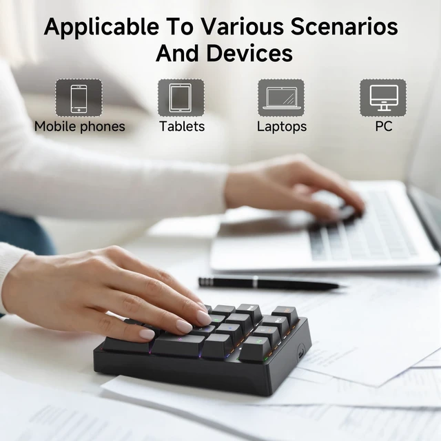 Alt view image 8 of 10 - JPHTEK Wireless Numeric Keyboard, Mechanical Number Pad with RGB LED Backlit 21 Key Numpad Wireless 2.4G/Bluetooth 5.0/Wired USB-C RGB Backlit Numeric Keypad Rechargeable Numeric Keypad for Win/Mac
