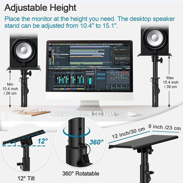 Alt view image 7 of 10 - Vondynote Studio Monitor Stands Pair Heavy Duty Desk Clamp Speaker Stands with Adjustable Tilt Angle Tray of 0-12