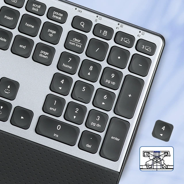 Alt view image 9 of 10 - CITLLA Wireless Keyboard, Rechargeable Full Size Multi-Device Bluetooth Keyboard with Wrist Rest, 3-Level Backlit, for Computer, Laptop, Tablet, Smartphone, Office,US Layout