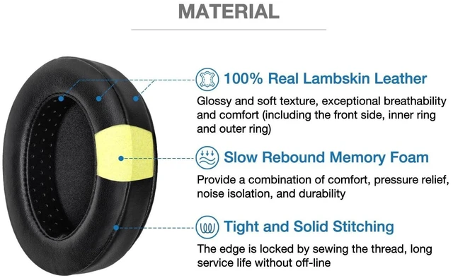 Alt view image 8 of 10 - Voarmaks Sheepskin Ear Pads - Compatible with Sennheiser HD280 Headphones - Soft Memory Foam Premium Real Leather