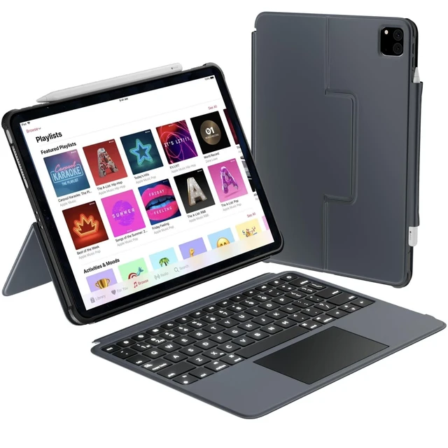 Alt view image 6 of 10 - Macally iPad Air 13 Inch Case Keyboard (M3, 2025/M2, 2024) ^^iPad Pro 12.9 Keyboard Case (5/6th Gen) with Large Trackpad, Multi Angle View Stand Apple Pencil Holder, Backlit, Detachable