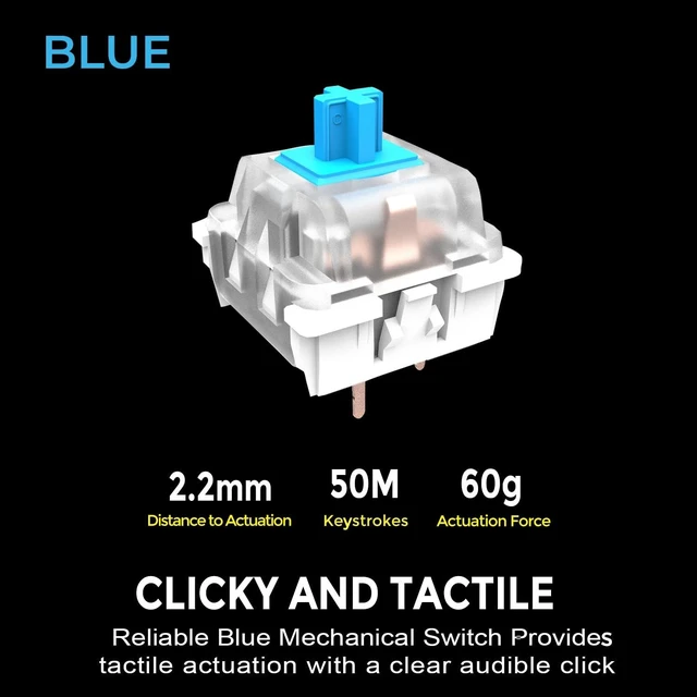 Alt view image 9 of 10 - Adesso AKB-610UB Multi-OS Mechanical Compact Keyboard with Copilot Ai Hotkey, Blue Switch, Clicky and Tactile