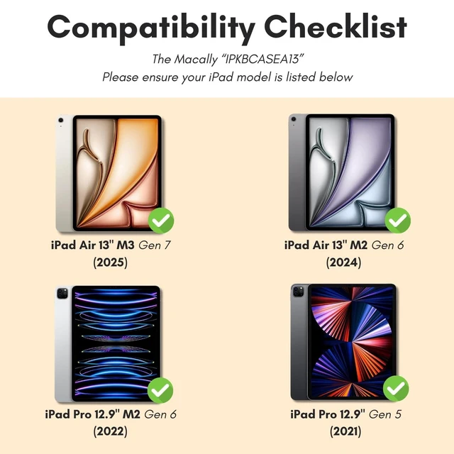 Alt view image 7 of 10 - Macally iPad Air 13 Inch Case Keyboard (M3, 2025/M2, 2024) ^^iPad Pro 12.9 Keyboard Case (5/6th Gen) with Large Trackpad, Multi Angle View Stand Apple Pencil Holder, Backlit, Detachable