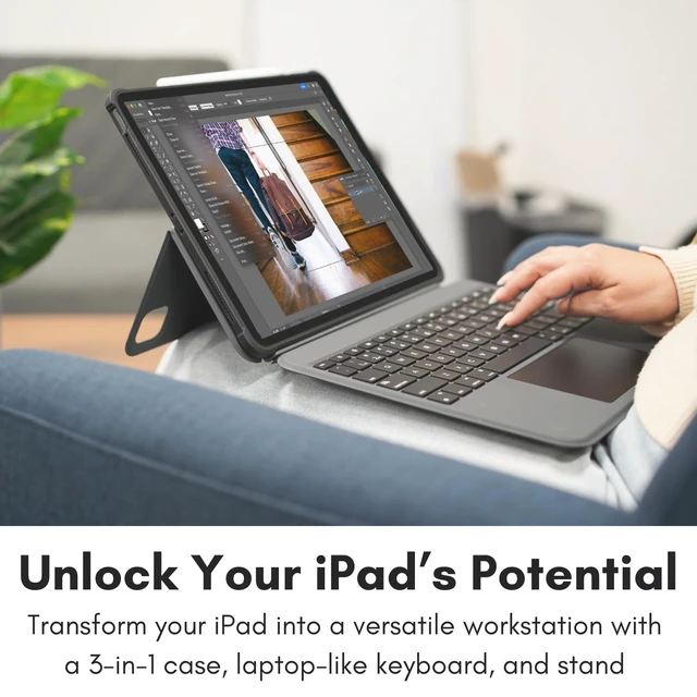 Alt view image 8 of 10 - Macally iPad Air 13 Inch Case Keyboard (M3, 2025/M2, 2024) ^^iPad Pro 12.9 Keyboard Case (5/6th Gen) with Large Trackpad, Multi Angle View Stand Apple Pencil Holder, Backlit, Detachable