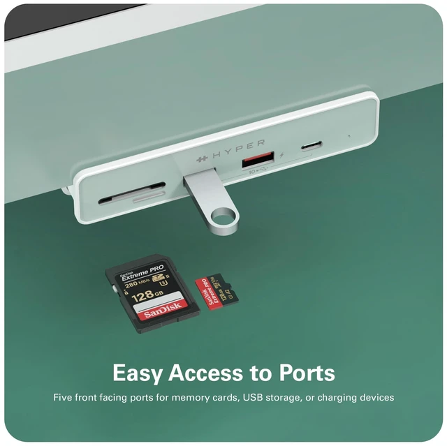 Alt view image 7 of 10 - HyperDrive 6in1 USB Hub Adapter: HDMI 4K60Hz, USB-C 10Gbps, 2 USB-A 10Gbps, SD UHS-I, MicroSD UHS-I for iMac 2021 24 inch