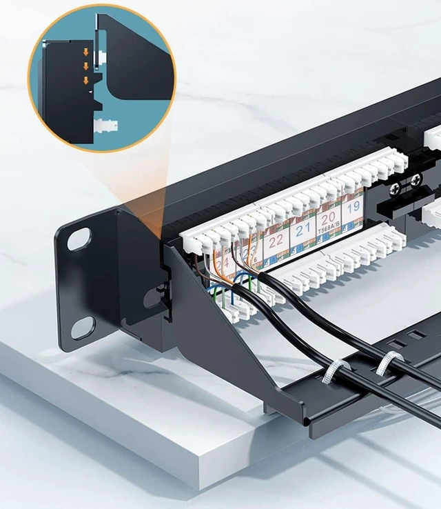 Alt view image 9 of 10 - Tedgetal Cat6 Patch Panel 24 Port 1U, Keystone Patch Panel 19" Rackmount or Wallmount 10G Support for Cat6, Cat5e, Cat5 Cabling