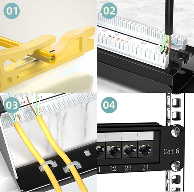 Alt view image 10 of 10 - Tedgetal Cat6 Patch Panel 24 Port 1U, Keystone Patch Panel 19" Rackmount or Wallmount 10G Support for Cat6, Cat5e, Cat5 Cabling