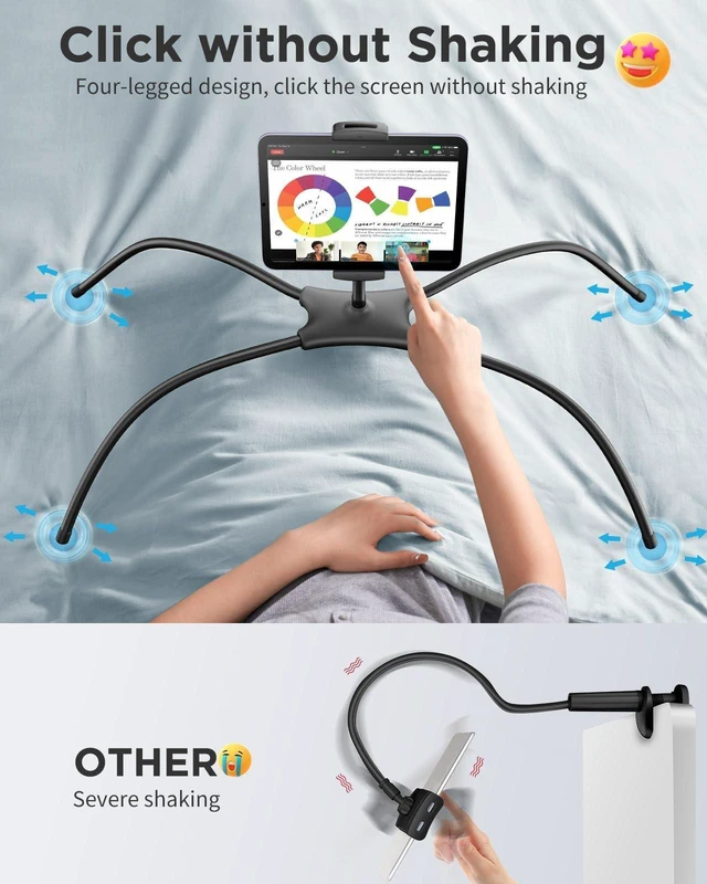 Alt view image 8 of 10 - SAIJI iPad Stand, Adjustable Ergonomic Tablet Holder for Bed, Kindle Stand for Reading in Bed Fit for Tablet, Phone, Kindle, Portable Monitor, Switch and More 4.7"-17.3" Devices (Black)