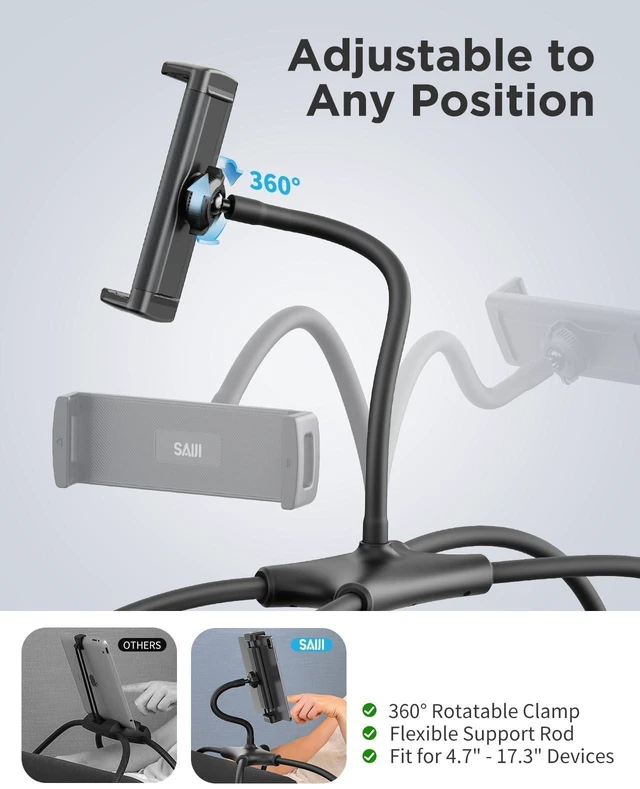 Alt view image 7 of 10 - SAIJI iPad Stand, Adjustable Ergonomic Tablet Holder for Bed, Kindle Stand for Reading in Bed Fit for Tablet, Phone, Kindle, Portable Monitor, Switch and More 4.7"-17.3" Devices (Black)