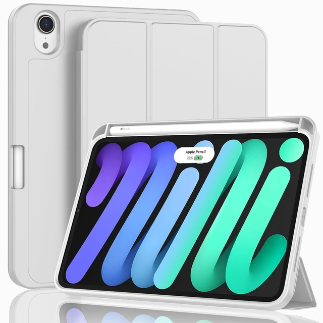 Alt view image 6 of 10 - ZryXal for iPad mini 7 Case A17 Pro 2024/iPad Mini 6 Case 2021 8.3 Inch with Pencil Holder, iPad mini 7th/6th Generation Case with Soft TPU Back and Auto Sleep/Wake, Light Gray
