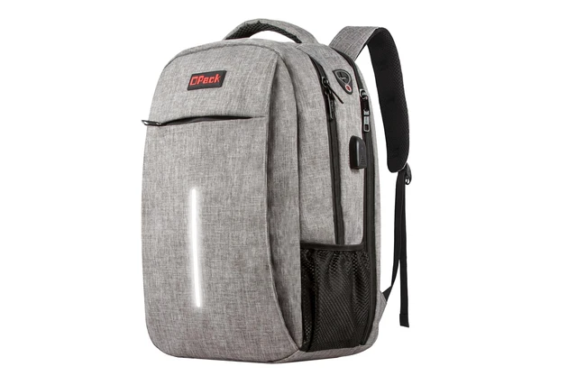 Alt view image 6 of 10 - OPACK Laptop Backpack, Business Travel Bag with USB Charging Port, Water Resistant Anti-Theft Computer Backpack, 15.6 Inch, Gray, for Men, Women